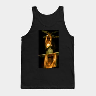 Special processing. Insane dead king. Very strong guy leaned back. Dark. Yellow green. Tank Top
